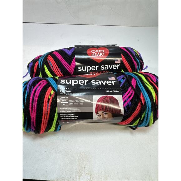 Red Heart Super Saver Stripes Yarn 2 Rayures NEON STRIPES 8090 E300 3957 - Picture 1 of 4